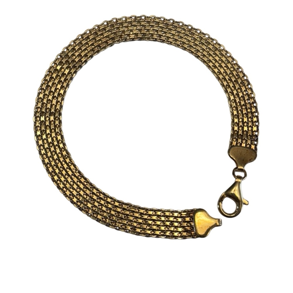 AK 925 Turkey Gold Plated Sterling Silver Multi Strand Mesh Bracelet 7” Vintage